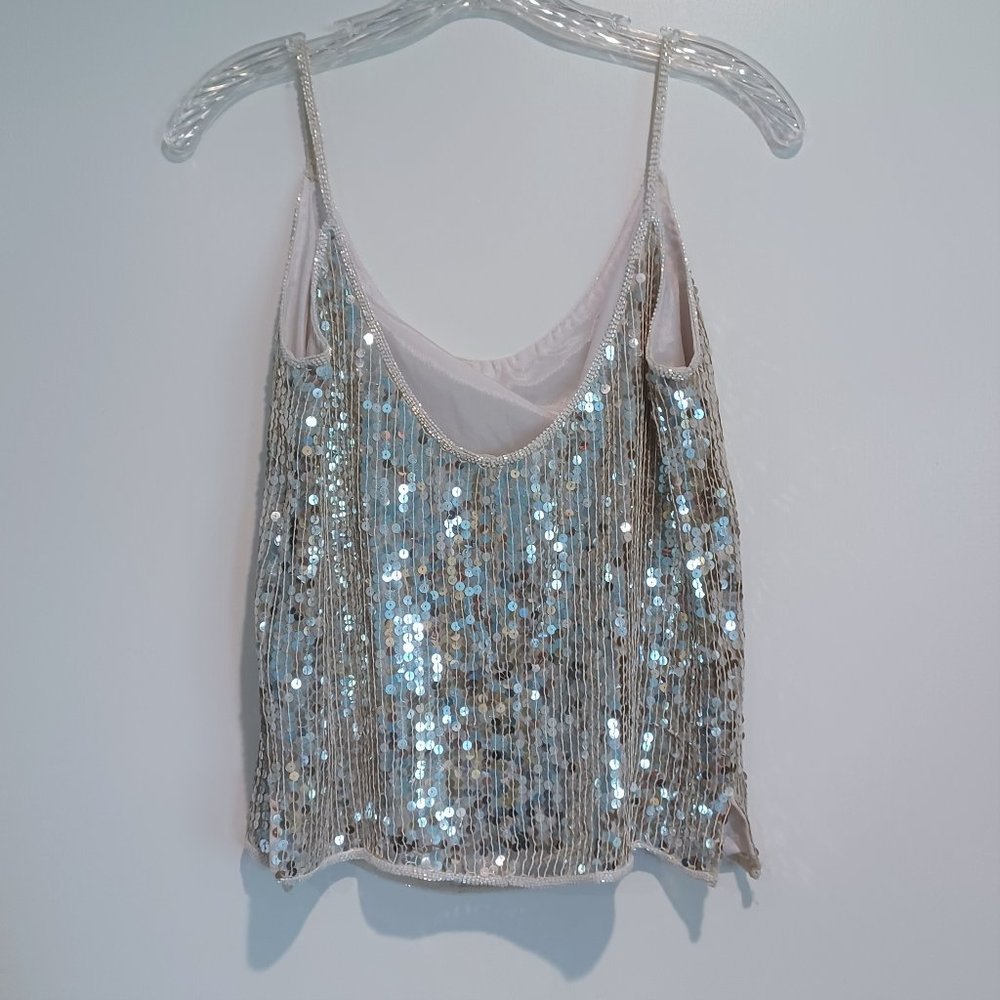 Swee Lo 100% silk silver sequin beaded camisole tank top - Picture 2 of 4